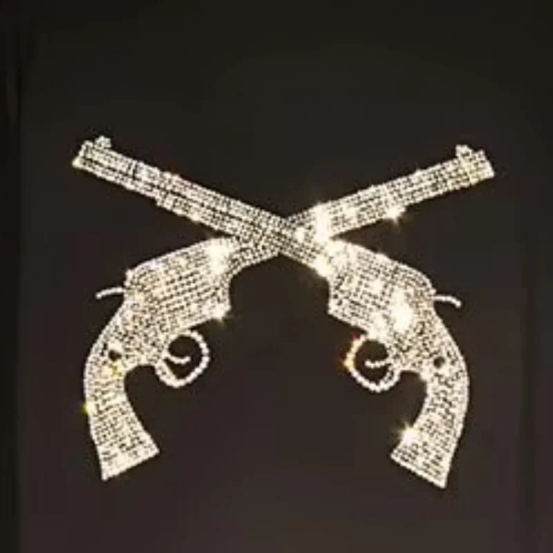 2pc/lot High Density Rhinestones Gun Applique Hot Fix Motif Iron-On Crystals for Shirts Bags Crystal Transfers