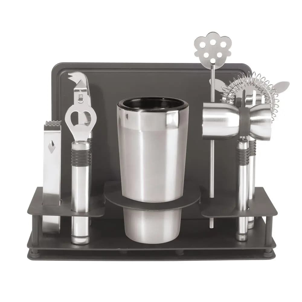 Set Professionale di 10 Pezzi per Cocktail con Shaker e Utensili da Bar in Acciaio Inossidabile