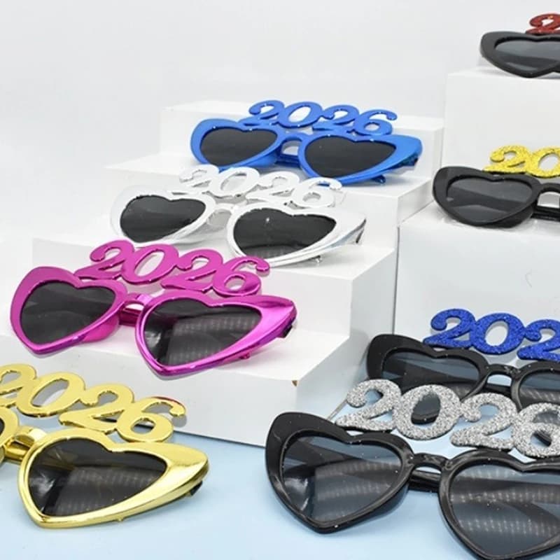 2026 Occhiali da vista con numero Occhiali da felice anno nuovo Occhiali da sole con diamanti glitter Cosplay Prop Decorazione per feste di Natale Occhiali divertenti
