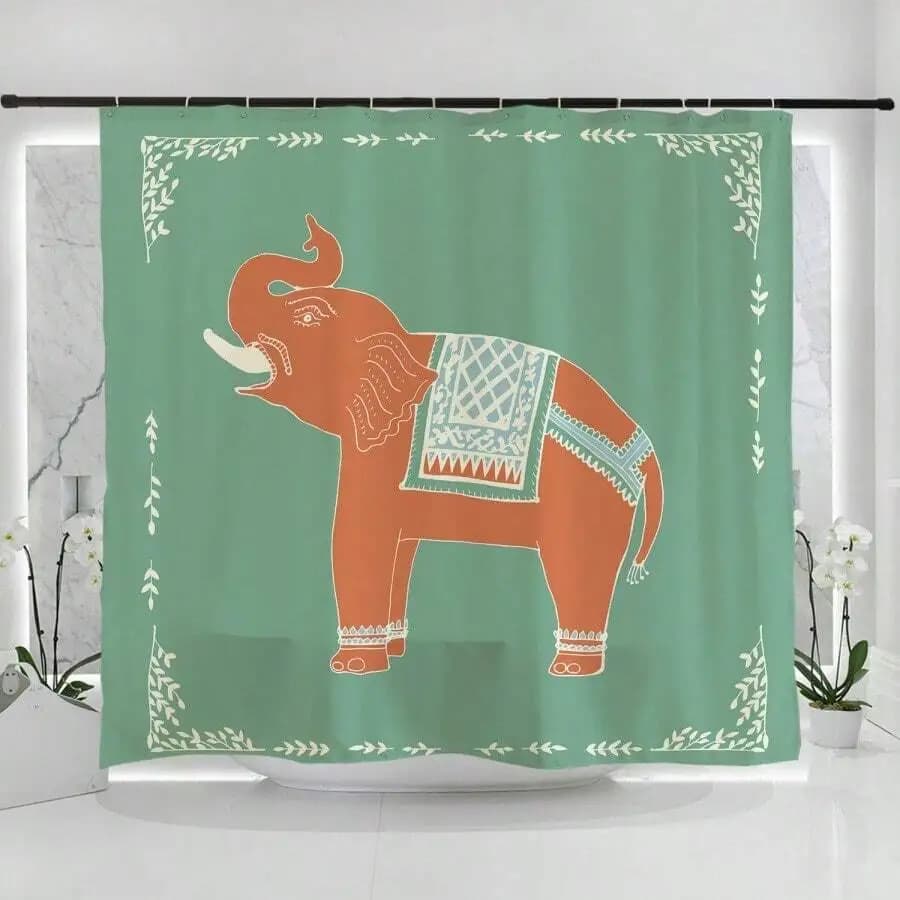 Monstera Leaves Art Illustration Shower Curtain BathroomWaterproof Washable Indoor Green Aesthetic Artwork Bathroom Deco
