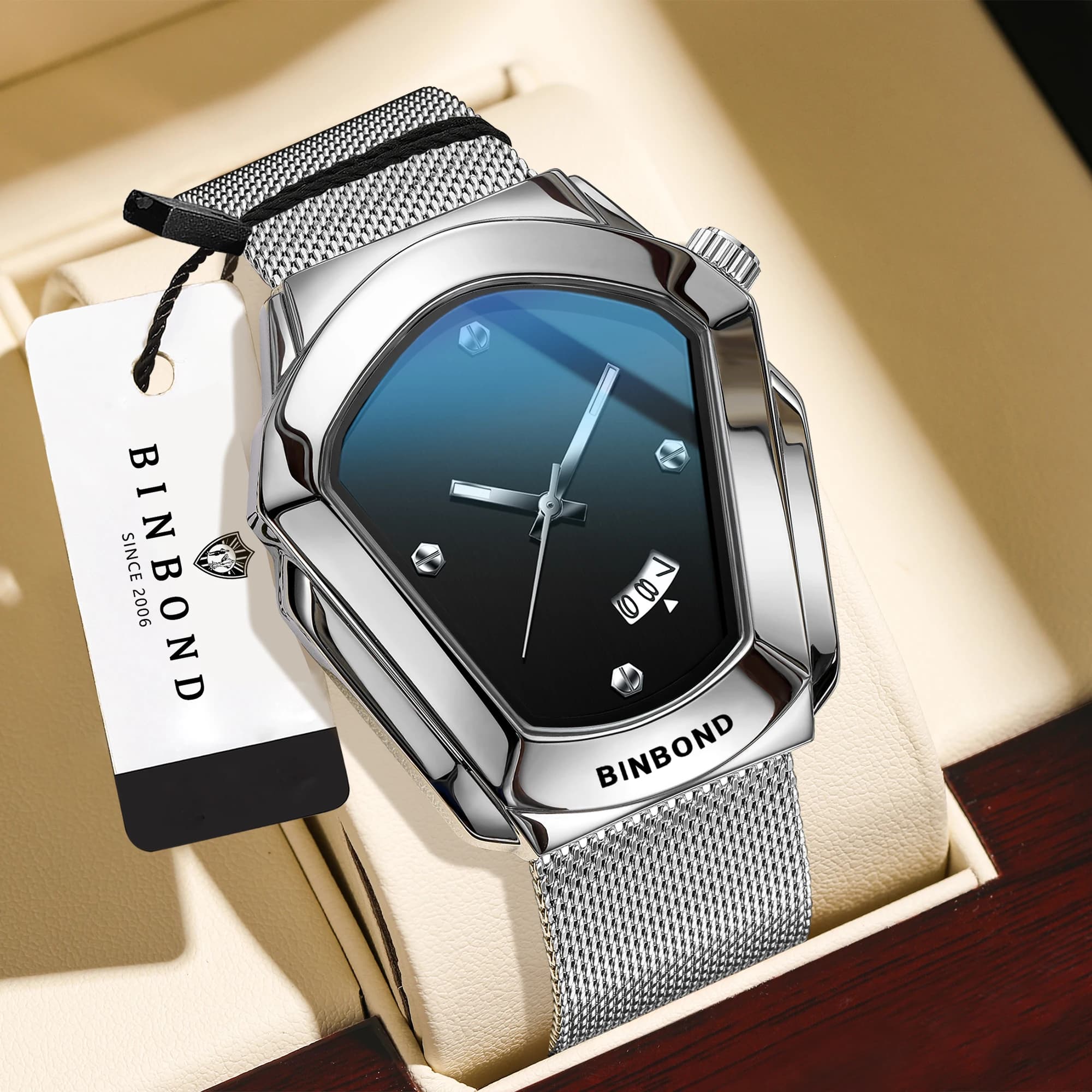 BINBOND Original Men's Waterproof Quartz Watch Luxury Sturdy Luminous Auto Date Sport Watch Precise B760W