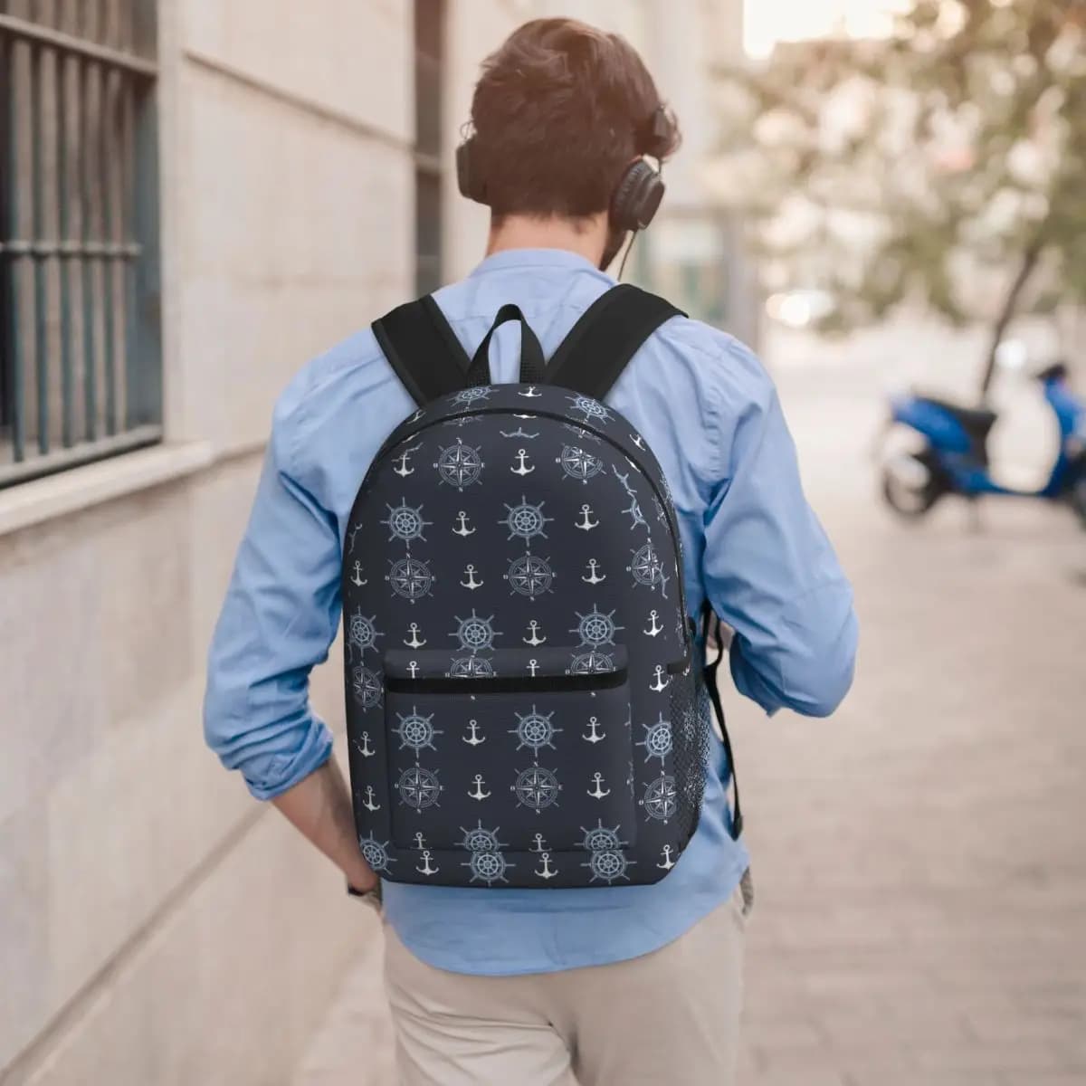 Zaino con bussola nautica e ancora da capitano, per bambini e ragazzi, borsa per libri, zaino scolastico, borsa a tracolla per computer, per uomo e donna