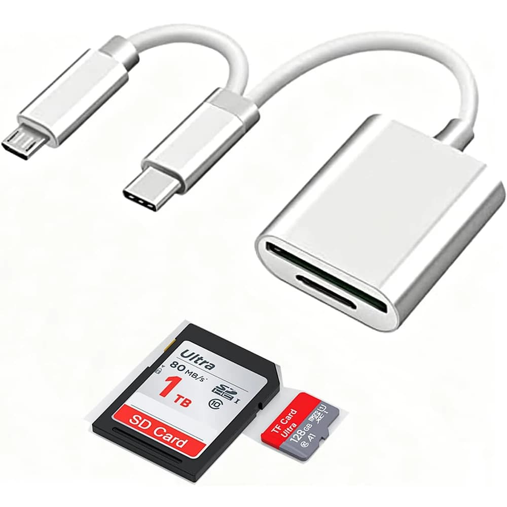 USB-C to micro USB to SD/TF Card Reader Aluminum OTG Adapter Memory Camera Reader - Video Player For Android Tablets/PC/Laptops
