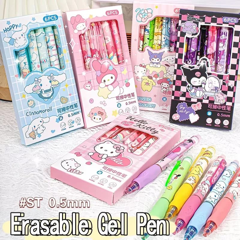 6 pezzi Sanrio penna gel cancellabile Pochacco Kuromi Cinnamoroll Hello Kitty studente penna a sfera neutra materiale scolastico per ufficio cancelleria