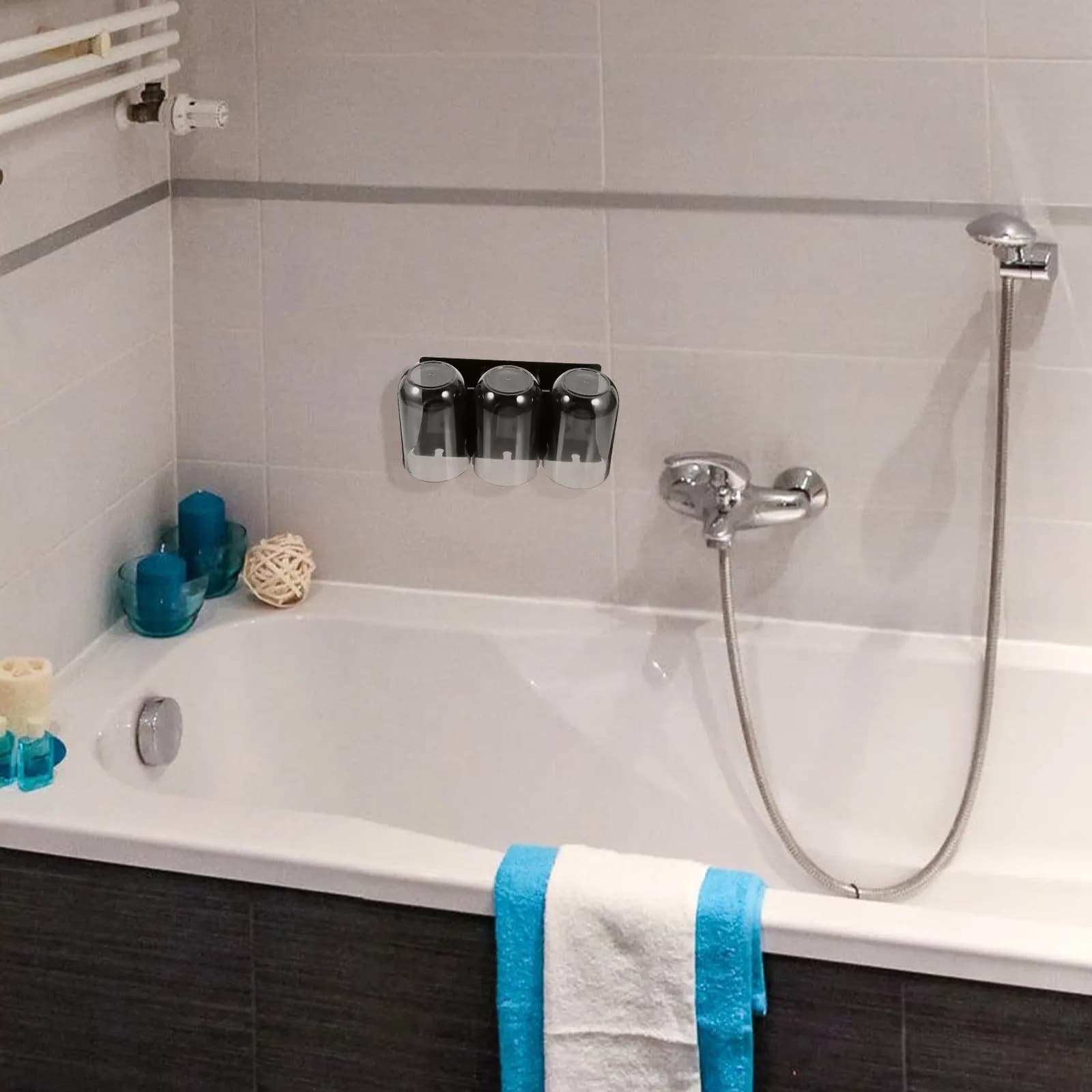 Set da 1 Pezzo: Porta Spazzolino e Dentifricio in Alluminio Spaziale e PP, con Porta Bicchieri e Mensola, Organizzatore da Bagno a Parete Senza Foratura