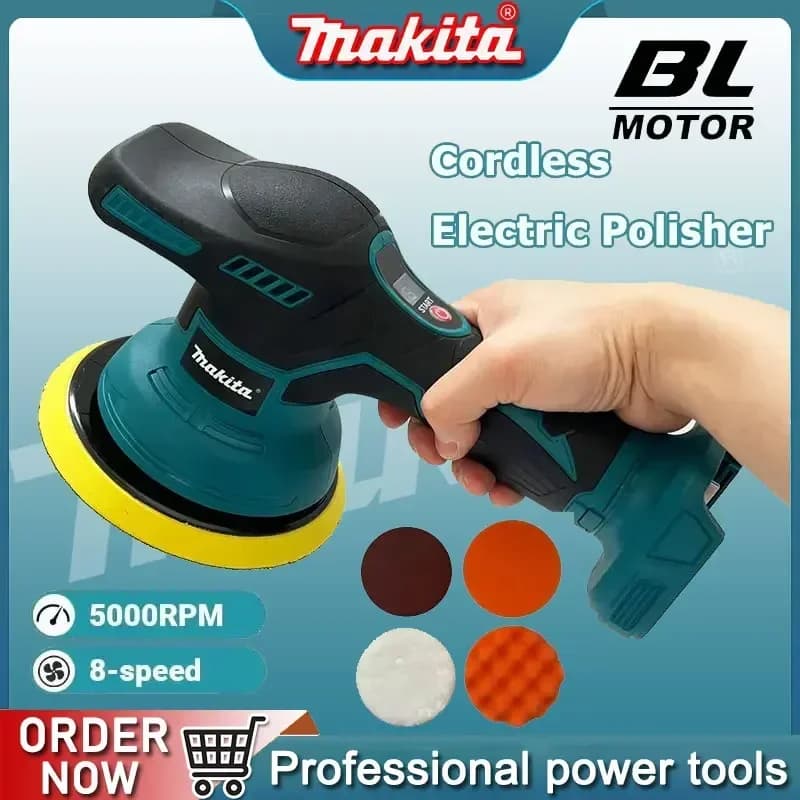 Lucidatrice per Auto Makita Senza Fili con Display Digitale, 8 Velocità, Macchina Elettrica per Lucidatura e Ceratura Auto