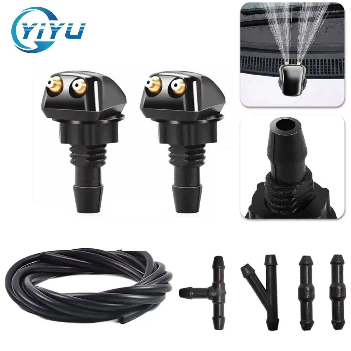 Ugello di spruzzo per lavavetri per tergicristallo per auto Doppio foro Spruzzatore a getto d'acqua Set di ugelli per lavavetri per accessori per la pulizia automatica