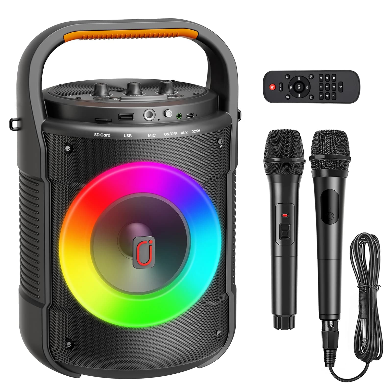 FanFun D12 Macchina per Karaoke per Adulti e Bambini, Sistema PA Portatile per Feste con Luci RGB, Supporto USB/AUX/TF/REC