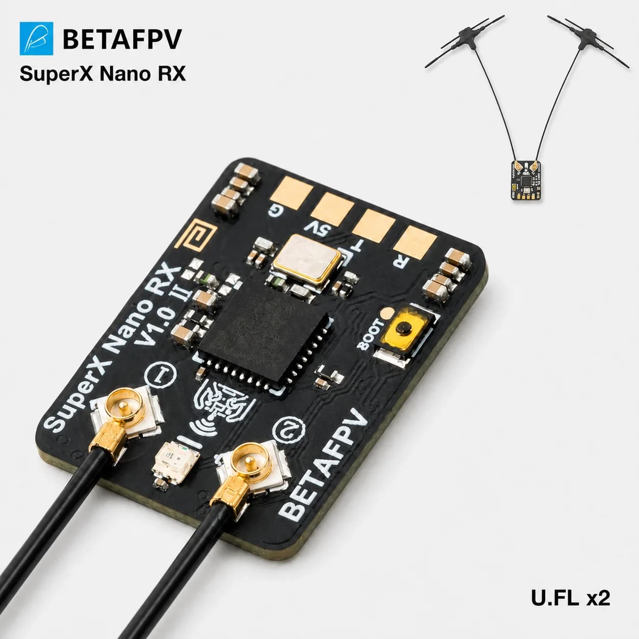 BETAFPV SuperX Nano ExpressLRS Receiver 2.4GHz 915MHz 20dBm Telemetry 1.45g Lightweight Dual Antenna For FPV Drone Long Range
