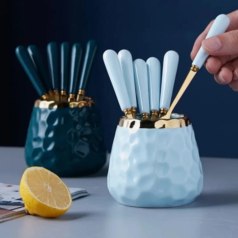Barattolo di stoccaggio in ceramica creativa concavo Stria bordo dorato malleolare Stria frutta secca fagiolo di noci pioggia barattolo di stoccaggio stoviglie dorate