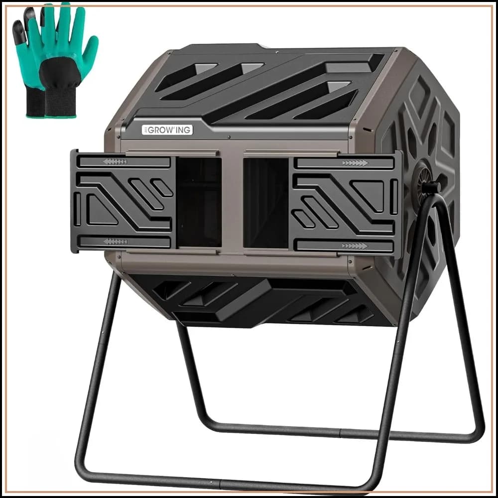 43 Gallon Dual Chamber Compost Bin with Rotating Tumbler, Heavy Duty Outdoor Composter for Garden & Backyard, Brown