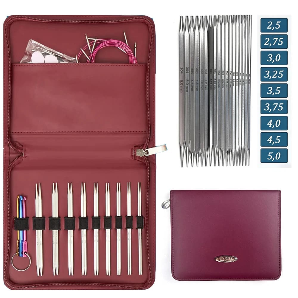 9Pairs Square Stainless Steel Circular Knitting Needles Set 2.5-5.0mm Interchangeable Crochet Hooks Weaving Yarn Craft Tools Kit