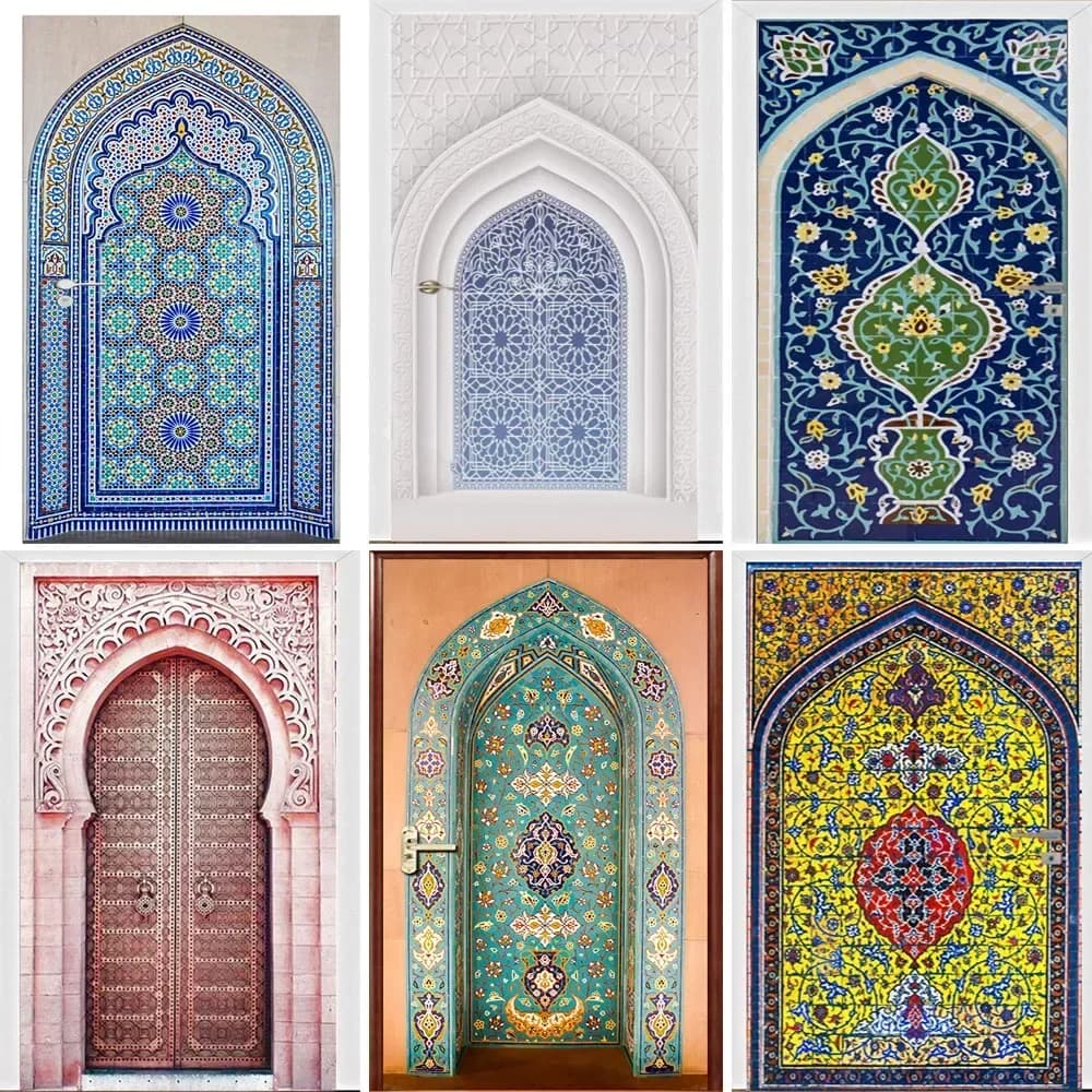 Adesivo per porta arabo musulmano autoadesivo Allahu Carta da parati islamica Decorazioni per il soggiorno Adesivi murali decalcomanie 3D