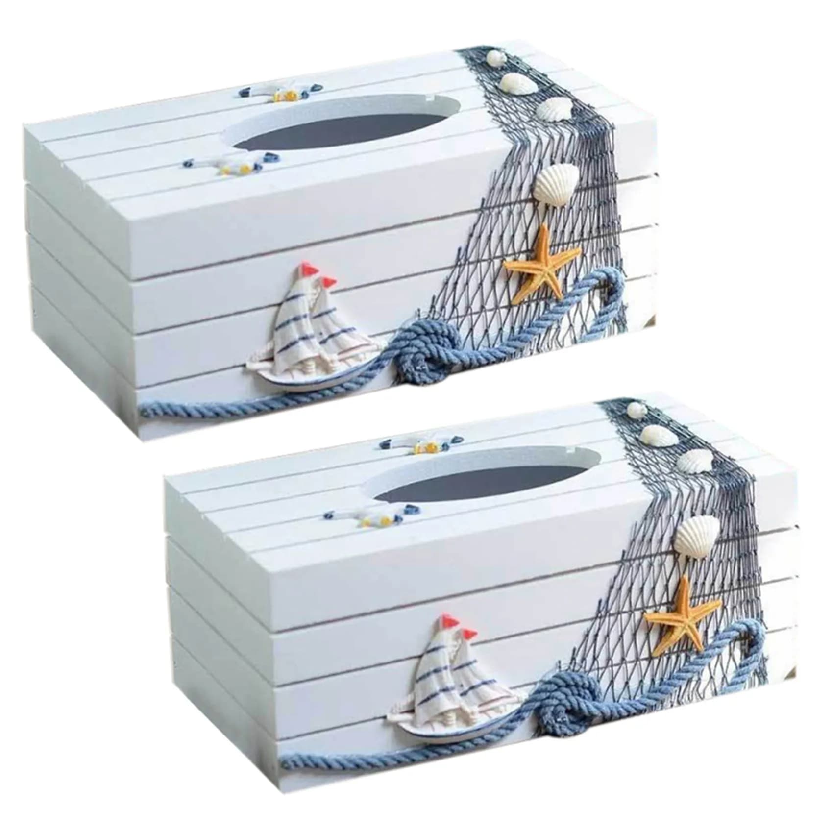 TFTP-2X Porta Fazzoletti in Stile Mediterraneo Serie Marina, Decorazione per la Casa, Porta Carta Igienica in Legno
