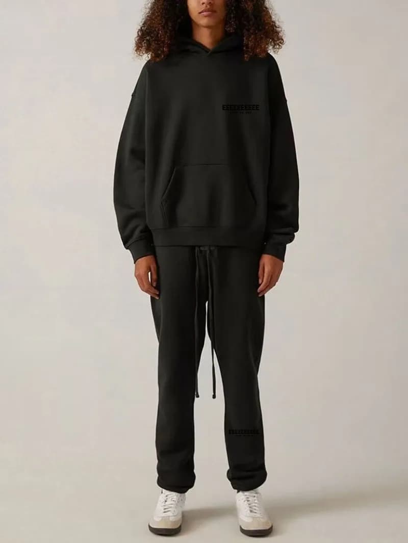 Sweatshirt Set with Double Line Hood Style Season 8, Luxury Design with Two-File logo on the Petto and Back, Oversize Set with Cotton Pants