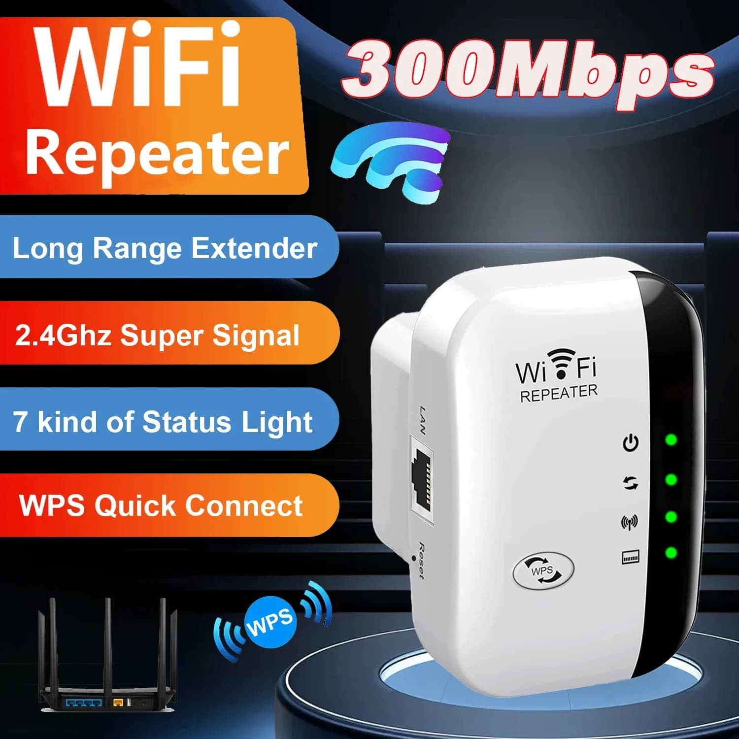 Ripetitore WIFI wireless 300Mbps Amplificatore extender WiFi a lungo raggio Booster Router Ripetitore ripetitore WiFi Amplificatore