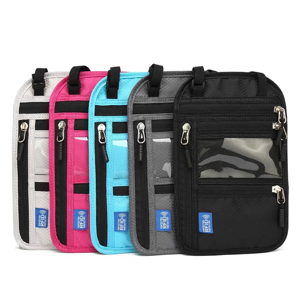 Portafoglio per passaporto RFID, custodia portacarte multifunzionale portatile, borsa porta-ID da appendere al collo in tessuto Oxford resistente all'usura e impermeabile