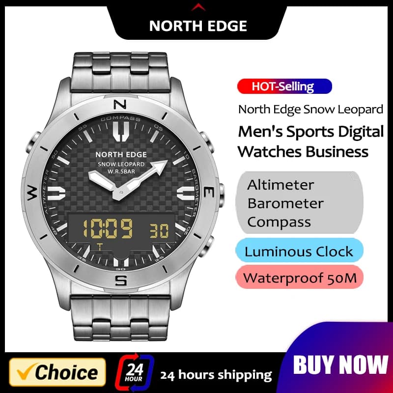 NORTH EDGE Orologio sportivo digitale da uomo Impermeabile 50M Altimetro Barometro Bussola Orologio da uomo di lusso da lavoro Smartwatch da esterno