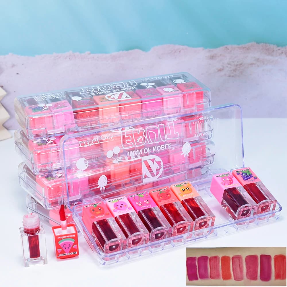 8 Pz Sapore Fruttato Set di Tinta per labbra 8 Colori Acquoso Lip Stain Lip Gloss Impermeabile Antiaderente Rossetto Liquido Labbra Cosmetici