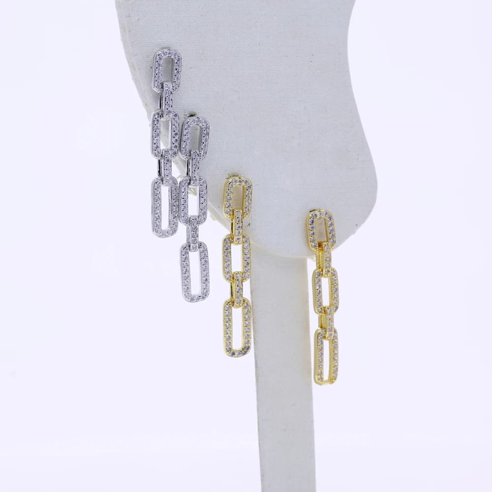 New Geometric Paper Clip Shiny Full Cubic Zircon Dangle Earrings for Women Gold Platinum Plated Color Fashion Jewelry for Party