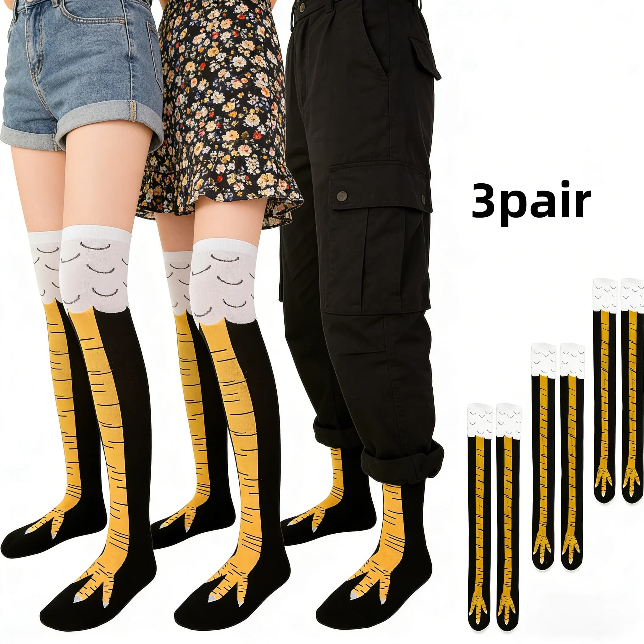 3 pairs of unique socks with chicken feet: the perfect and fun gift with a hilarious design, comfortable socks with tip that combine Amu