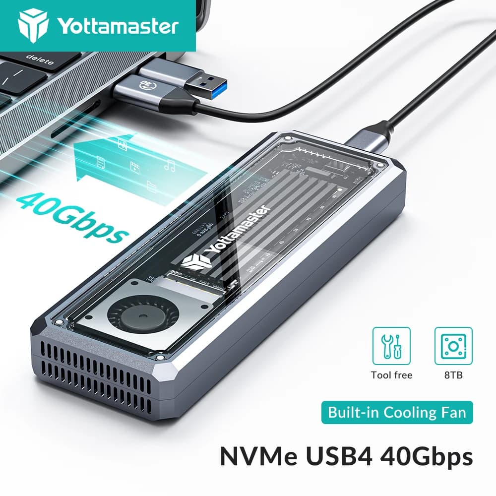 Yottamaster NVMe SSD Enclosure USB4 40Gbps tipo C Hard Drive esterno custodia NVMe compatibile con supporto Thunderbolt 3/4 UASP 8TB