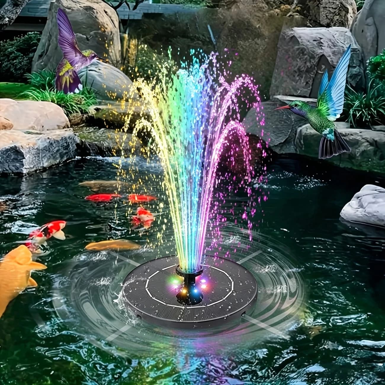 3.5W Solar-Powered Water Fountain with Colorful LED Lights and 6 Nozzles, DIY Garden Landscape, Solar Bird Bath Fountain
