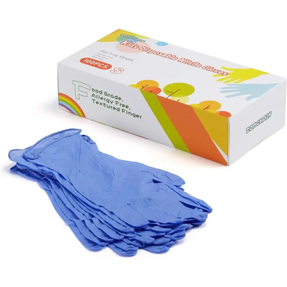 Guanti in Nitrile Monouso per Bambini, Senza Lattice, Senza Polvere, Ideali per Disporzionare, Dipingere, Cucinare, Pulire, 100 Pezzi