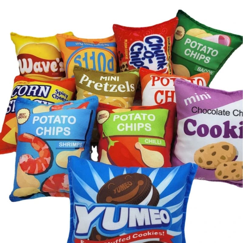 Pet Dog Toys Creative Snack Package Plush Squeaky Chew Toy Bite Resistant Molar Funny Potato Chips Cookies Shape Pet Play Toys