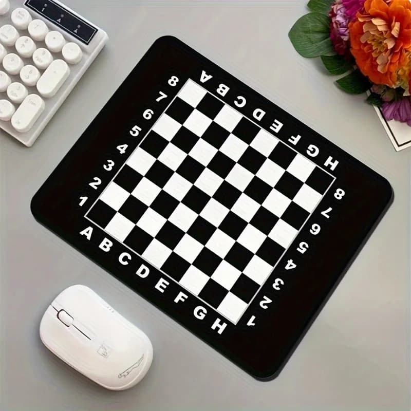 Tappetino per mouse a tema scacchi, design a scacchi bianco e nero, tappetino da scrivania quadrato, base in gomma antiscivolo, tappetini portatili per PC con motivi a lettere