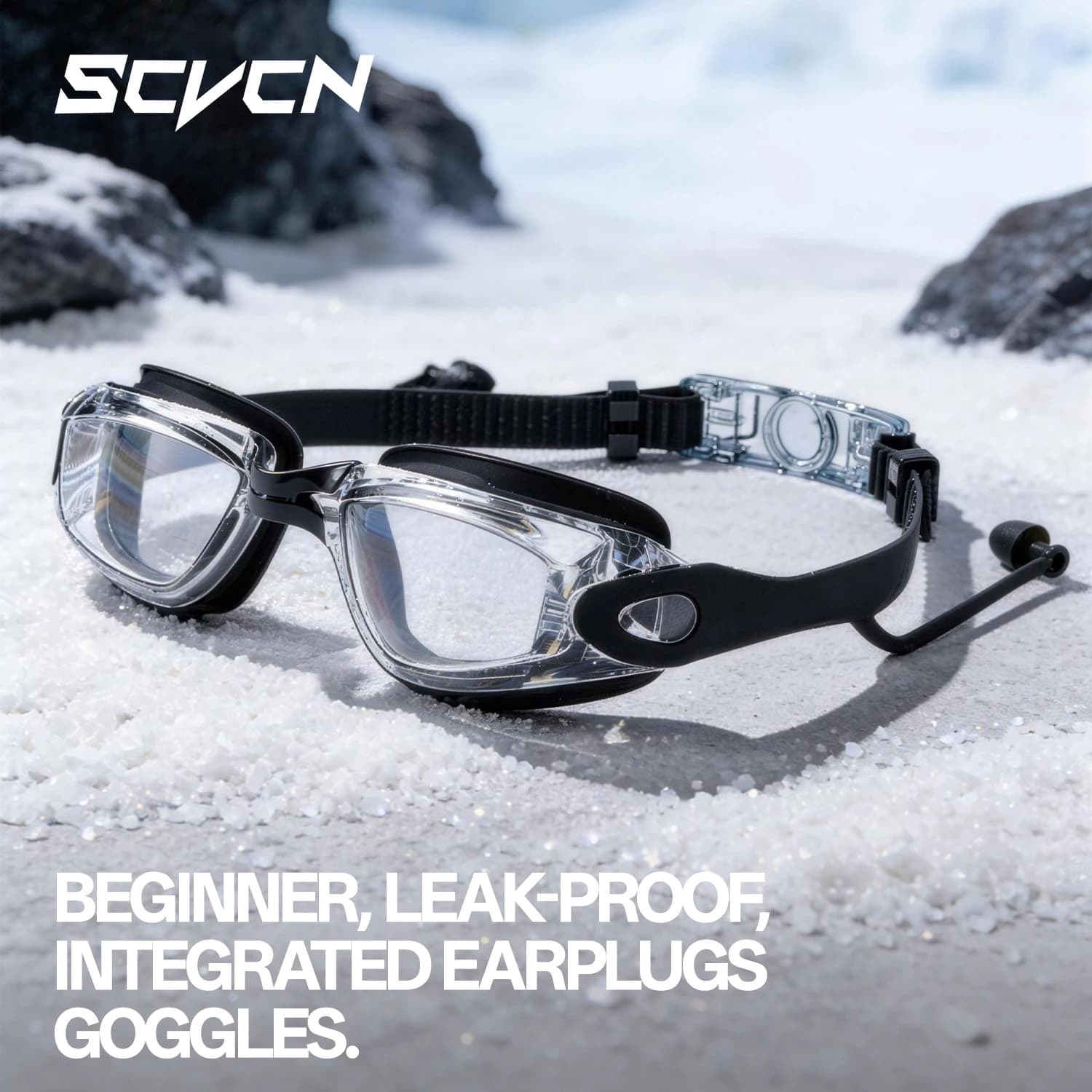 SCVCN Professional Swim Eyewear Anti-Fog Swimming Goggles Waterproof HD Clear Lens UV Protection Adult Adjustable Strap Earplugs