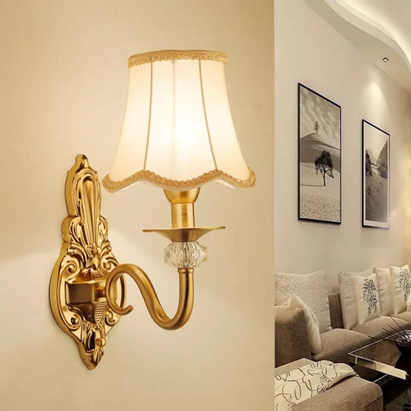 European Style Metal Wall Lamp Bedside Living Room Study Corridor Bedroom Iron Study Reading Lighting Fabric Lamp