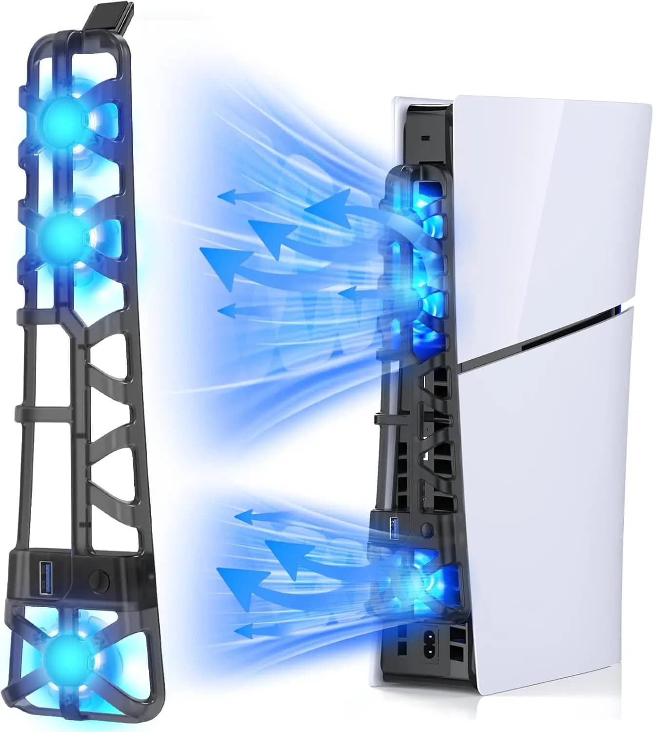Ventola di Raffreddamento per PS5 Slim con 3 Livelli di Illuminazione LED e Hub USB 3.0 - Sistema di Raffreddamento per Console PlayStation 5 Slim (Edizione Disc/Digital) - Accessori