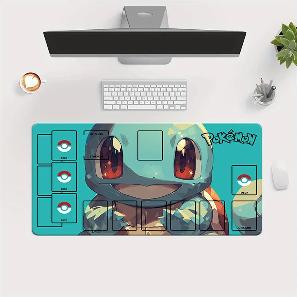 Tappetino da gioco Pokemon Squirtle Art TCG con zone, tappetino antiscivolo per giochi di carte, tappetino per mouse da gioco, tappetino da scrivania