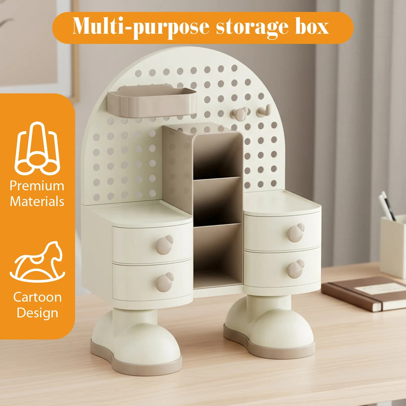 Organizzatore da Scrivania con Fori e Cassetto, Portapenne e Portaoggetti in Plastica per Ufficio, Scuola e Casa
