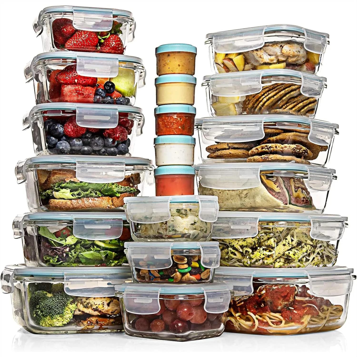Set di 35 Contenitori in Vetro per Alimenti con Coperchi, Scatole Bento Ermetiche, a Prova di Perdite per Preparazione Pasti
