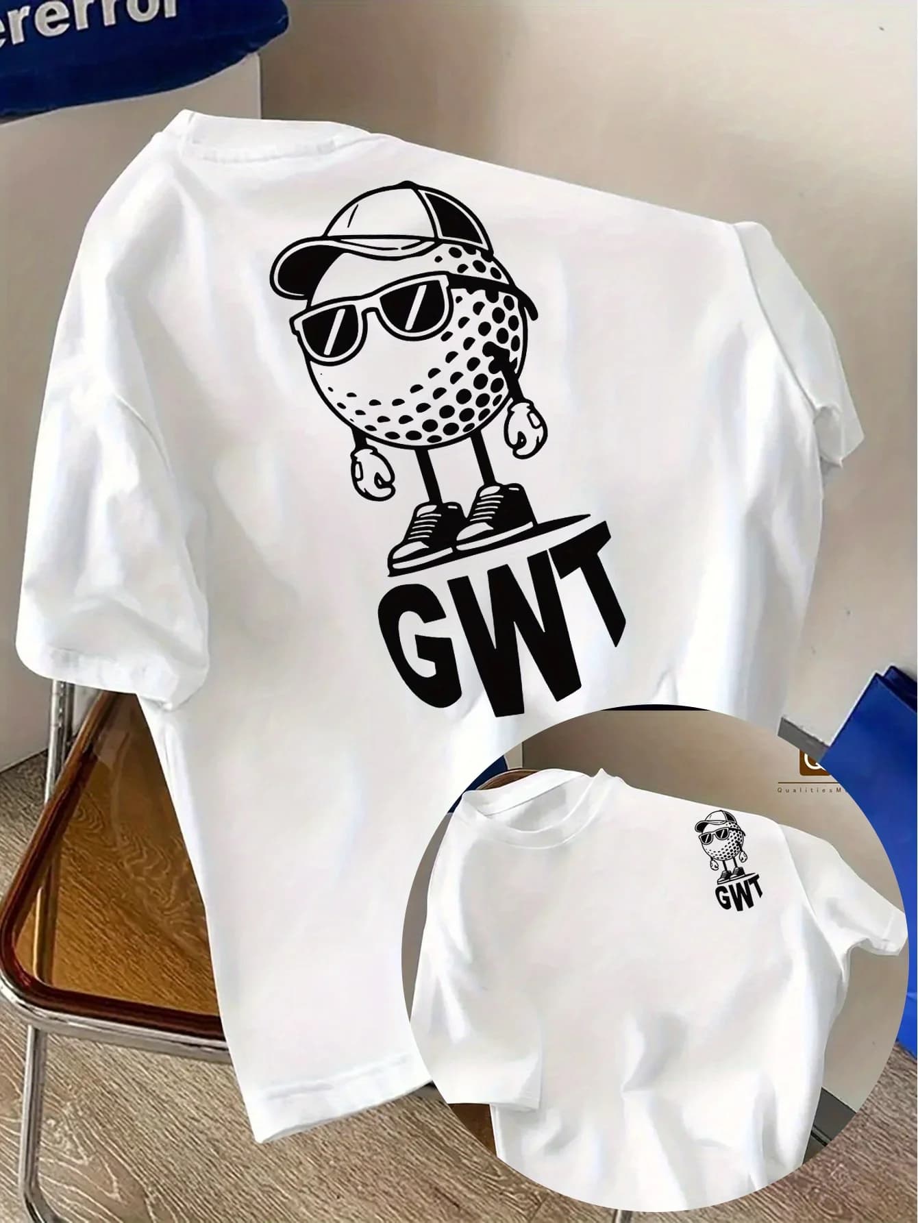 Le stampe fronte-retro stanno diventando un fenomeno! T-shirt da uomo casual estiva traspirante in stile street, con stampe di cartoni animati di golf alla moda e divertenti