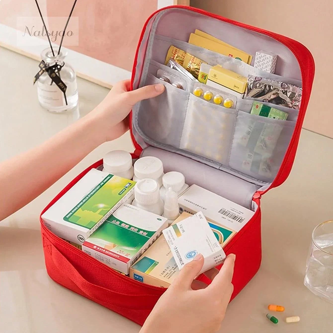 Portable Large Capacity First Aid Kit, Home Travel Medical Bag, Outdoor Emergency Medicine Storage Organizer