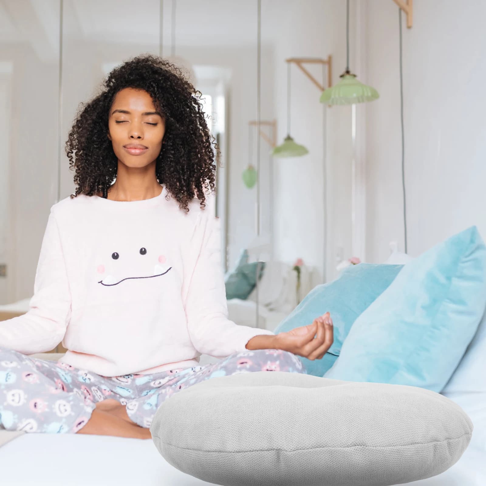 Grande Cuscino da Pavimento Grigio per Adulti, per Meditazione, Yoga, Seduta Comoda, Tappetino per Soggiorno, Seduta da Terra in Stile Boho