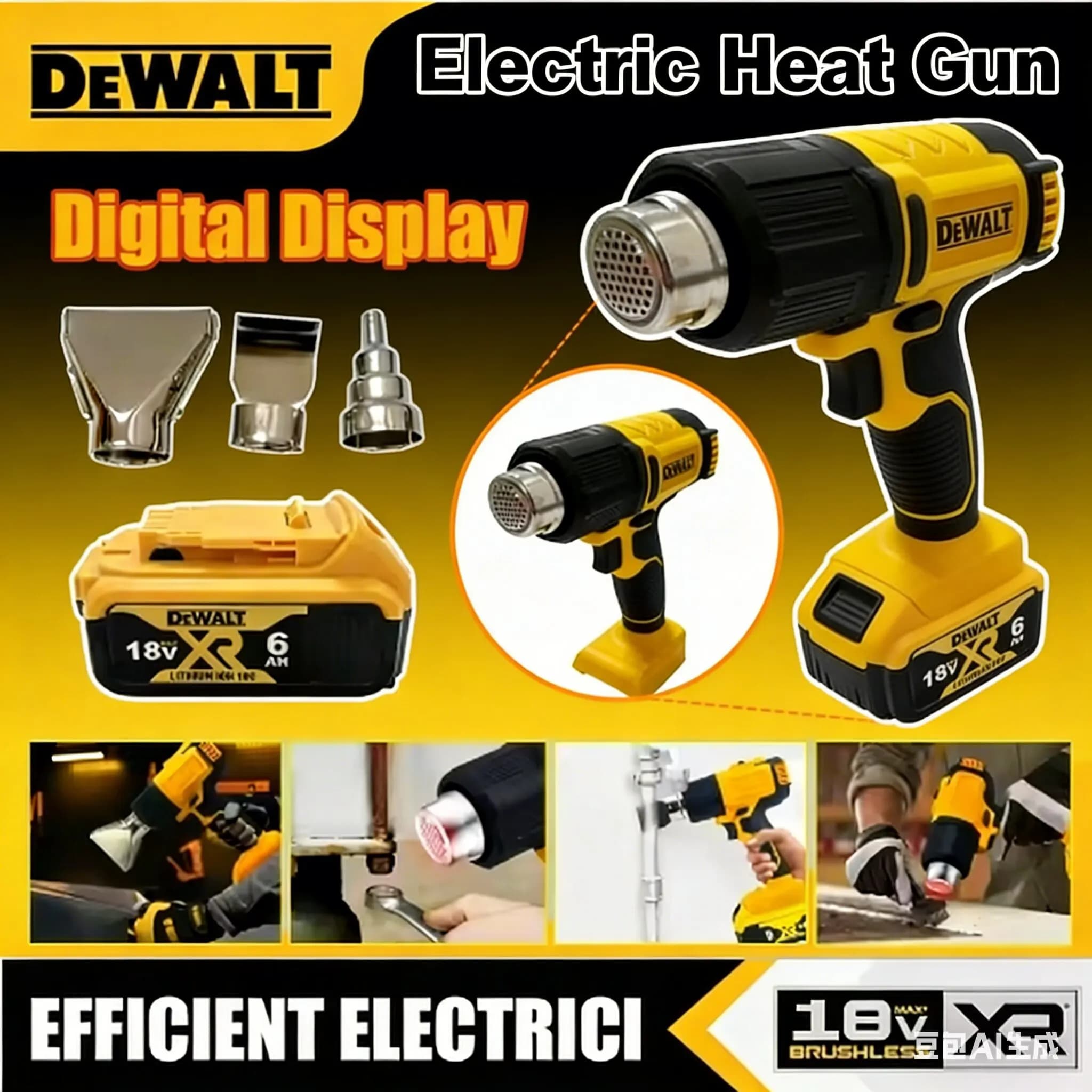 Pistola Termica DEWALT Senza Fili, Solo Corpo Macchina, Soffiatore Termico Industriale, Pistola ad Aria Calda Elettrica per Batteria DEWALT 18V