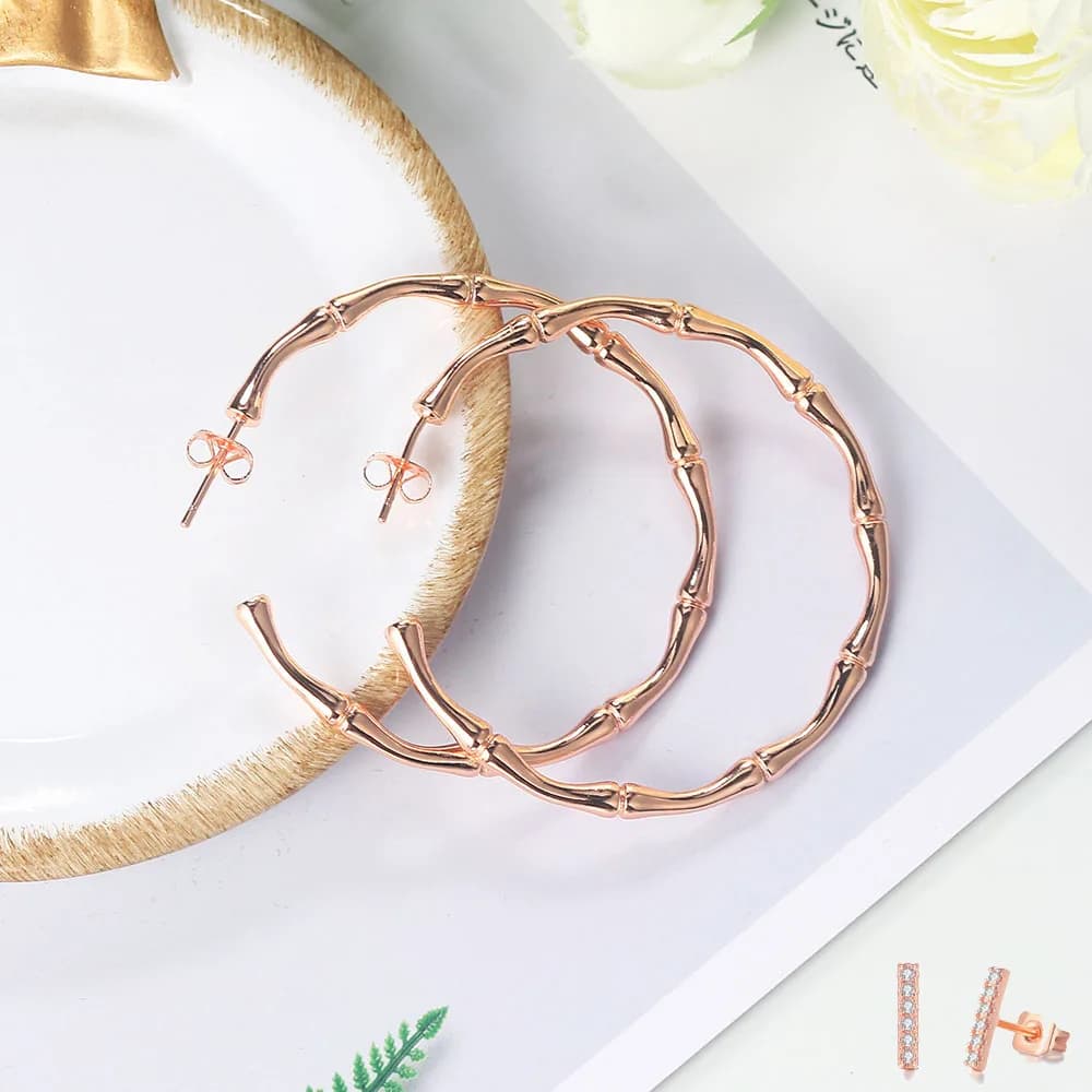 ZHOUYANG Hoop Earrings For Women Simple Aesthetic Circle Bamboo Piercing Earing Rose Gold Color Korean Wholesale Jewelry E249