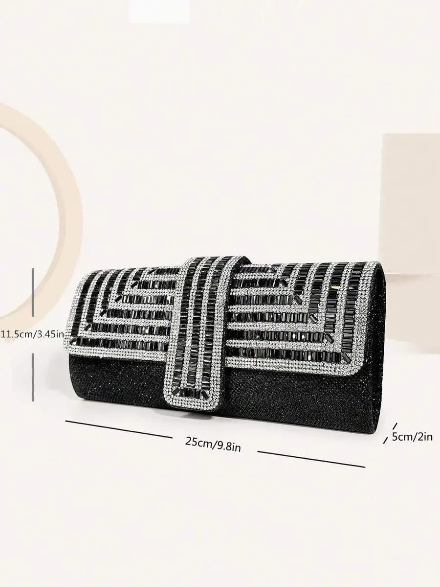 Black Rhinestone Clutch Evening Bag For Women Party Glamour Accessory