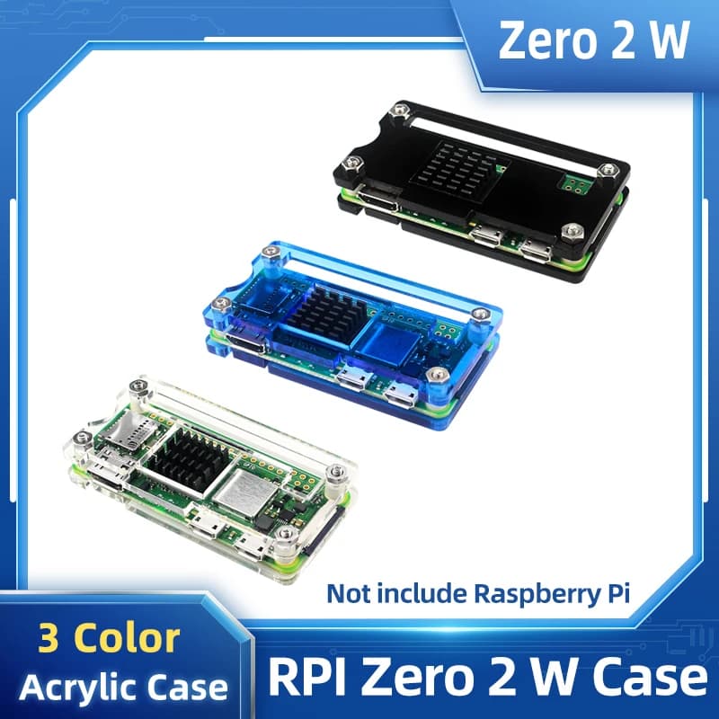 Custodia in acrilico Raspberry Pi Zero 2 W Trasparente Nero Blu Shell Dissipatore di calore con raffreddamento passivo opzionale per Raspberry Pi Zero 2 W