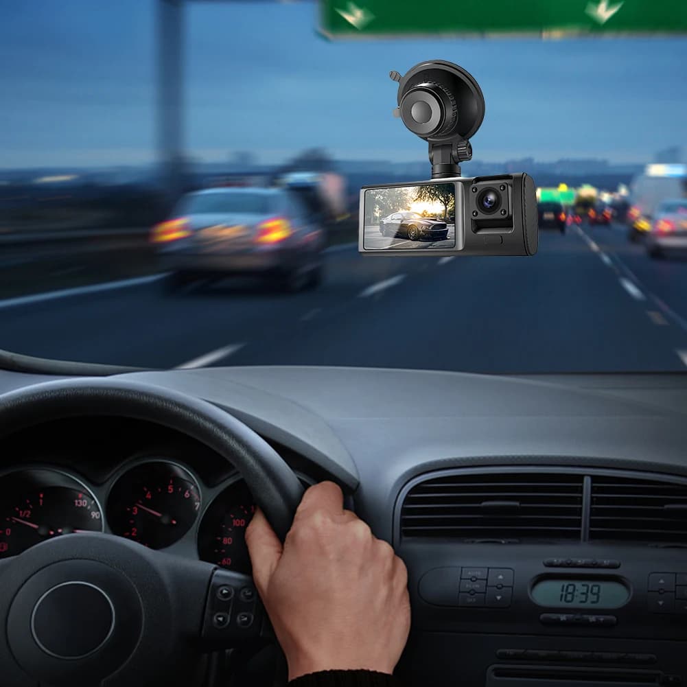 Dash Cam for 3 Objectives HD 1080P Video Recorder for Night Vision IR Dashcam 2.0 Inch IPS Parking Monitor for Camera with G Sensor