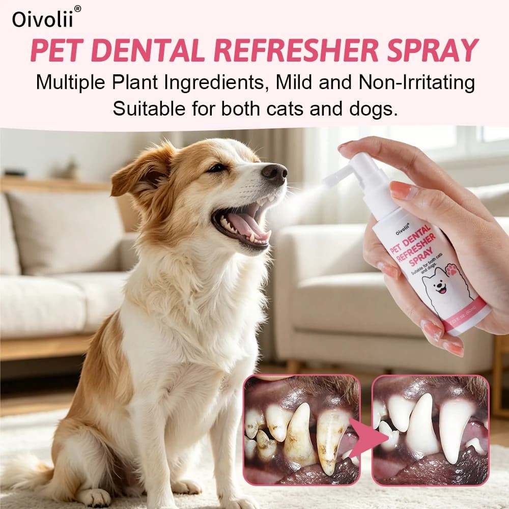 Pet Breath Spray Odorless 60ml Dogs Cats Removes Bad Breath Tartar Antibacterial Dental Care Cleans Plaque No Brushing Gentle