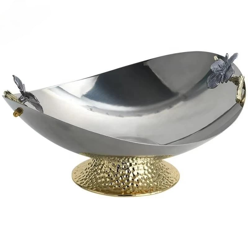 &c Light Luxury Stainless Steel Bowl Gold Metal Base Dried Fruit Snack Candy Dish for Home Decor Table Ornament
