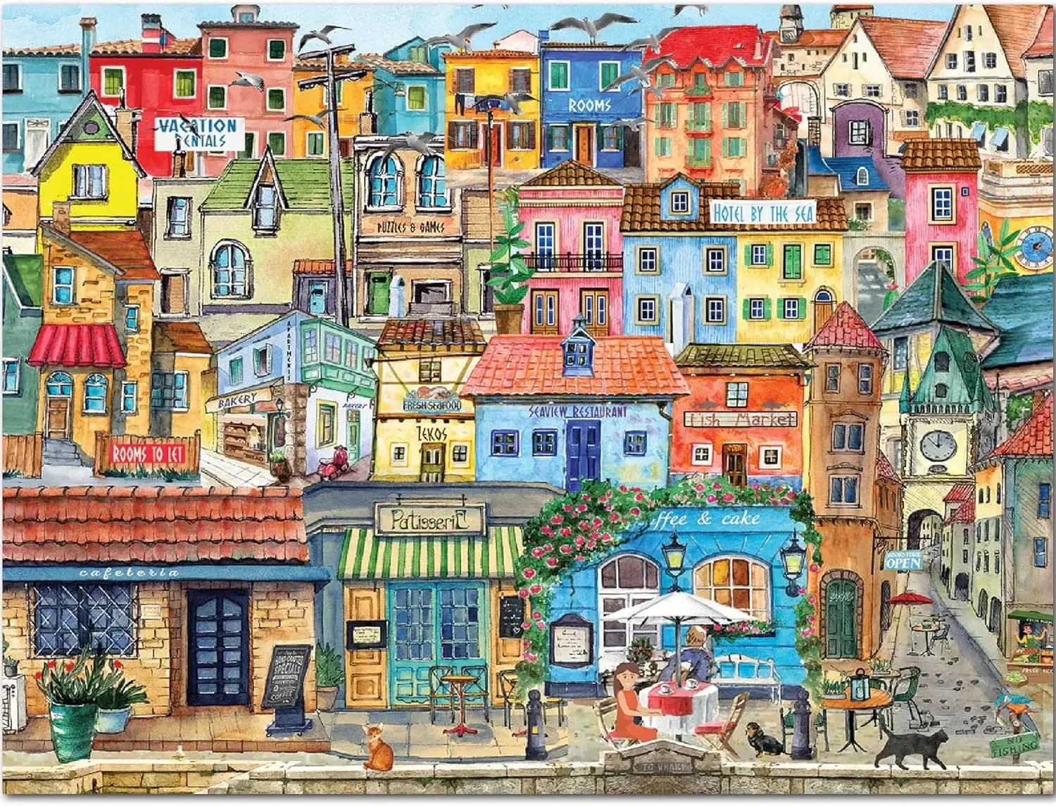 Seaside Village Paper Jigsaw Puzzle 500/1000/1200/2000 Pcs Brain Teaser Game, Challenging Family Activity Gift Home Decor