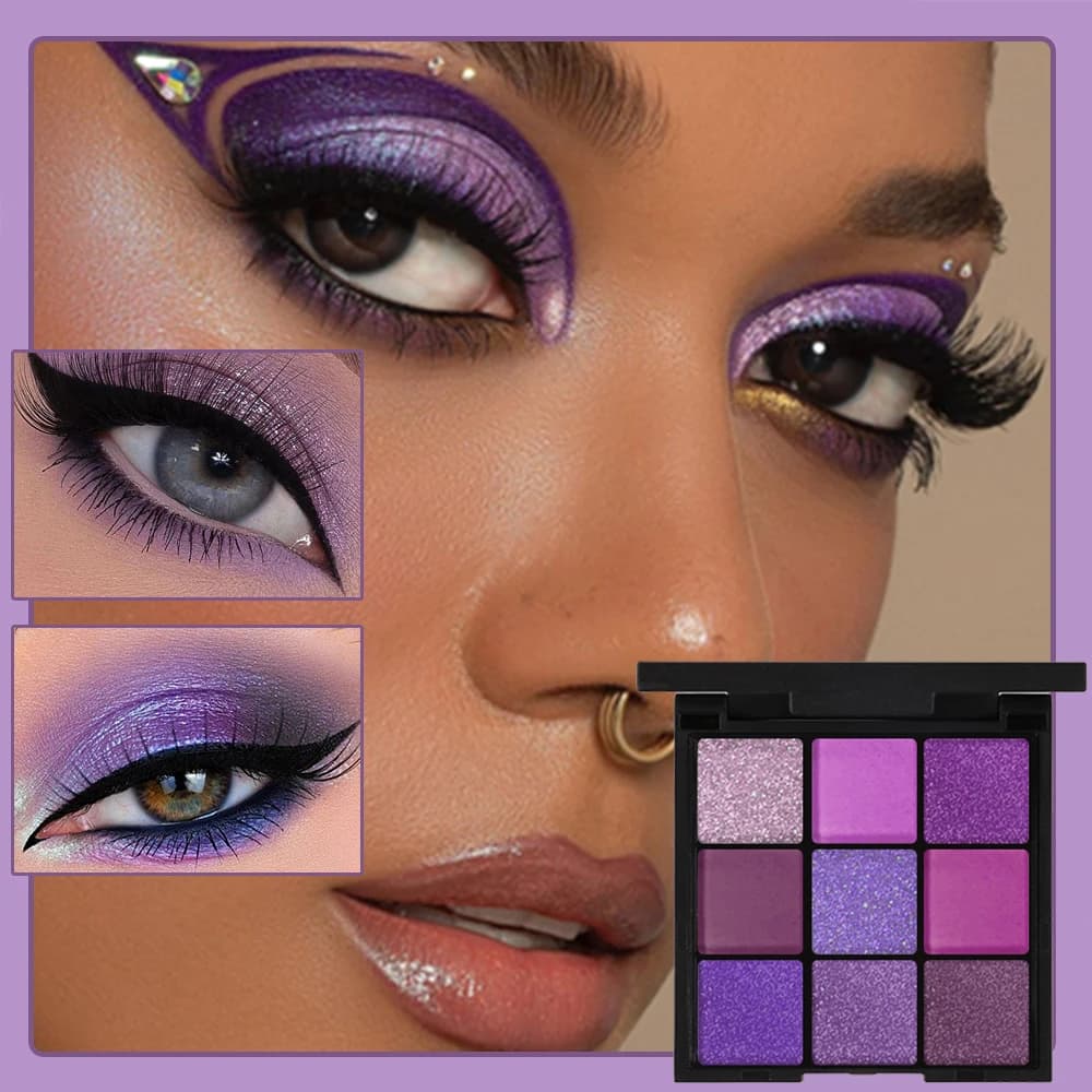 Matte Shimmer Glitter Purple Grey Smoky Style Cosplay Music Festival Make-up for a glamorous look