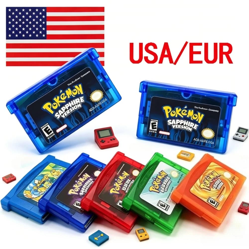 NEW Pokemon Series GBA 32 Bit Video Game Cartridge Emerald FireRed Leafgreen Ruby Sapphire 5 Versions Game in Box Card