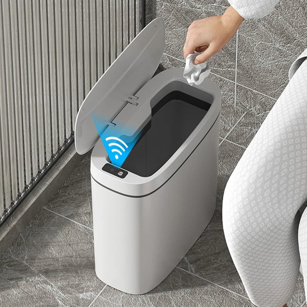 Bidone della spazzatura con sensore intelligente da 14 litri, secchio della spazzatura, pattumiera impermeabile con sensore automatico, cestino della spazzatura con coperchio per WC da cucina
